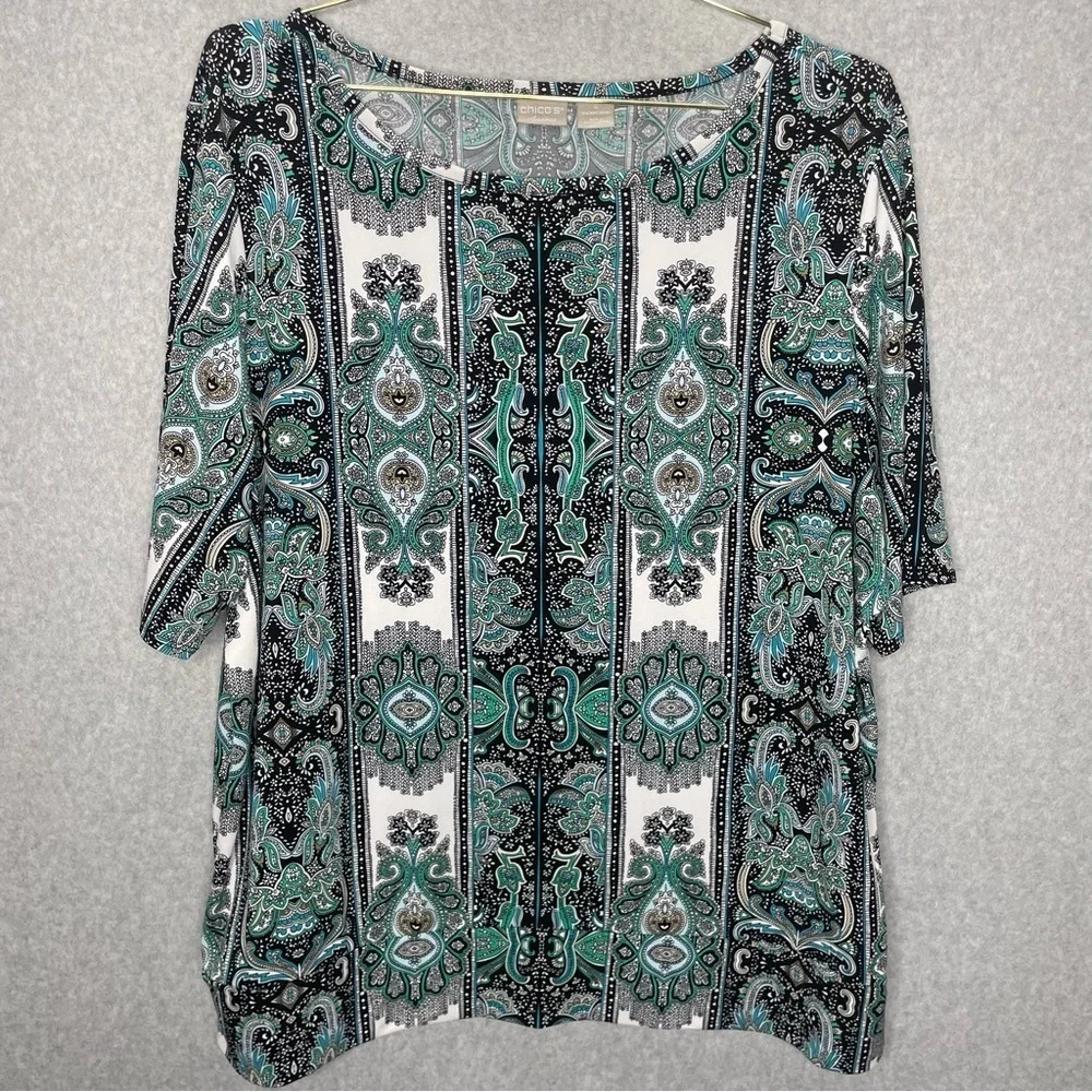 SET Chico’s Traveler’s Paisley Palooza Crop Wide Leg Pants and Top SET - Picture 7 of 12